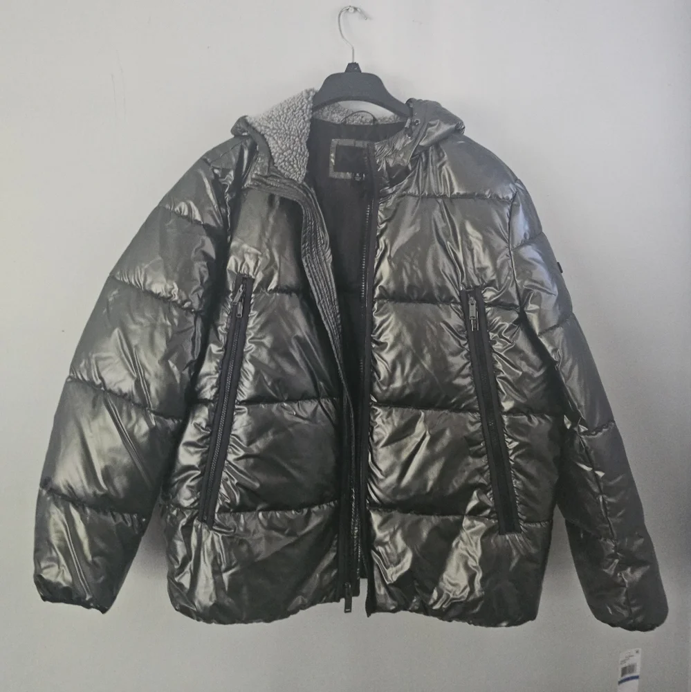 New MICHAEL KORS Size XL Gunmetal Gray Hooded Men's Puffer Jacket MSRP $225